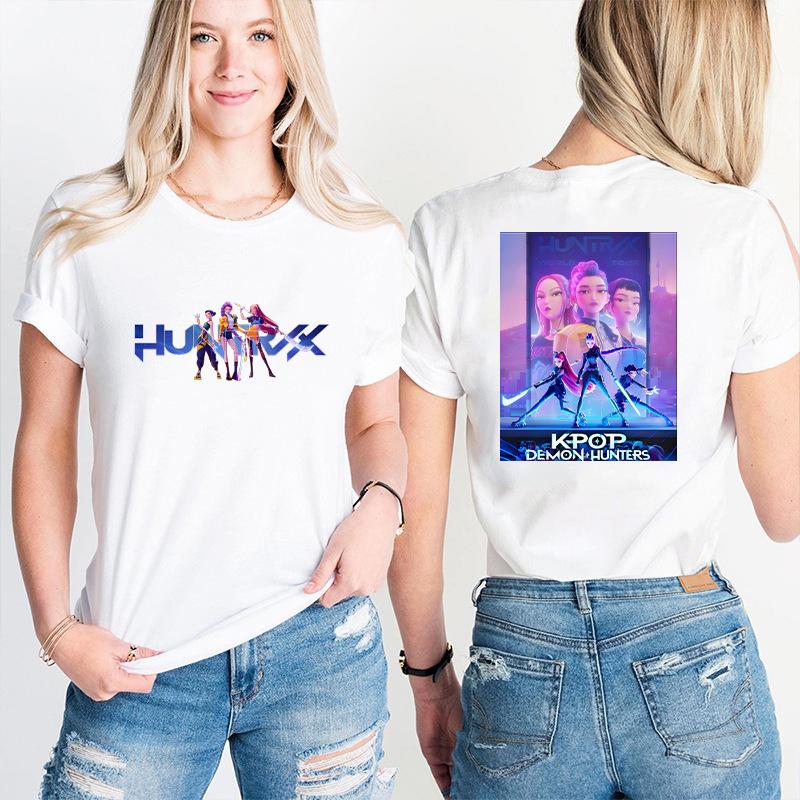 Fashion Korean Short Sleeved T-shirt for Women Clothes Short Sleeved Tees Kpop Demon Hunter HuntrX Oversized Top Y2K Clothing
