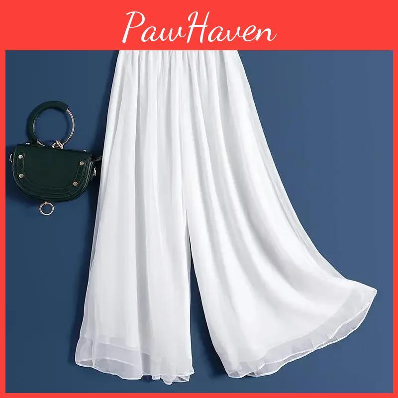 Wideleg Pants Women Doublelayered Wtempo Flowy Swing Pants Versatile Highrise Trousers Loose Cropped Chiffon Pants