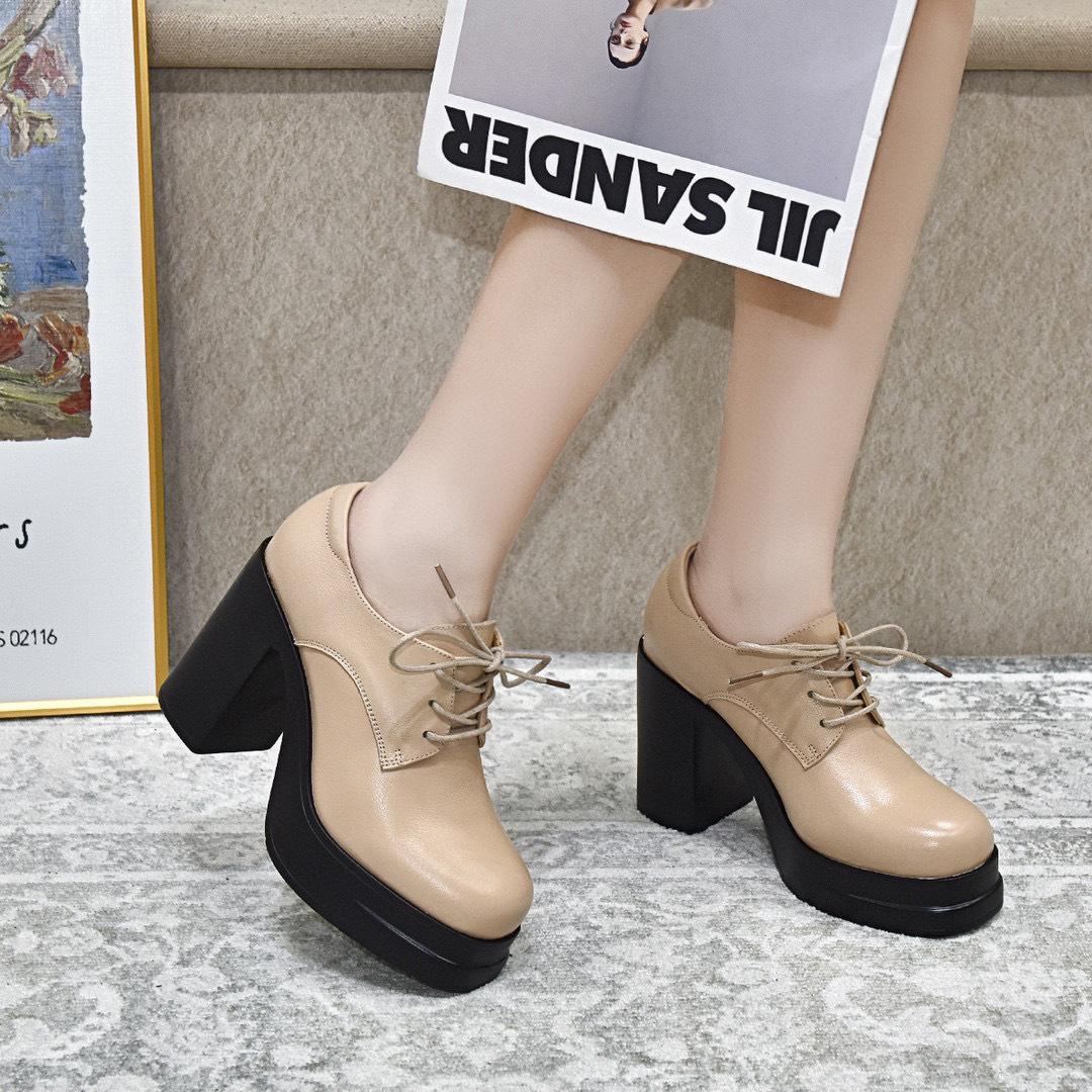 

Женские туфли на высоком каблуке-платформе, весна 2025, новые, водонепроницаемая платформа, толстый каблук, ремешок, глубокий вырез, одинарные туфли, модная обувь из первого слоя коровьей кожи 39