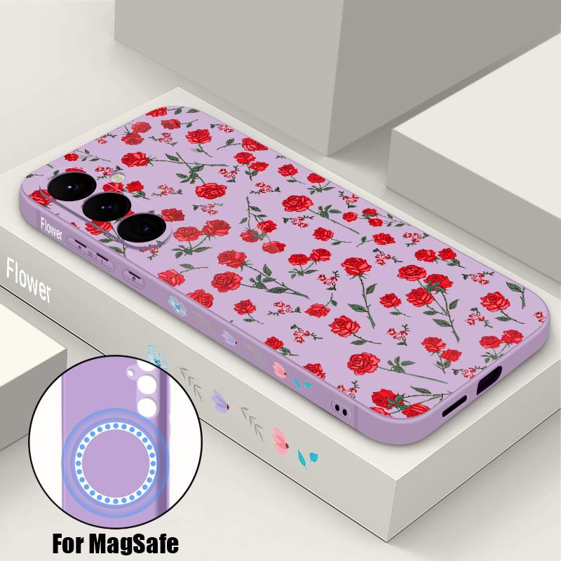 

Watercolor Floral Case For Samsung Galaxy S26 S25 Ultra S24 S23 FE S22 Plus S21 Built-in Metal Plate Magnetic Silicone Cover Samsung S22 Plus