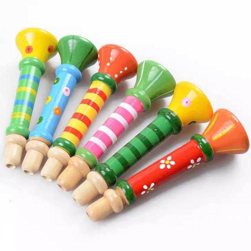Montessori Wooden Trumpet Sound Training Games Random Color Whistle Musical Instrument Early Educational Cartoon