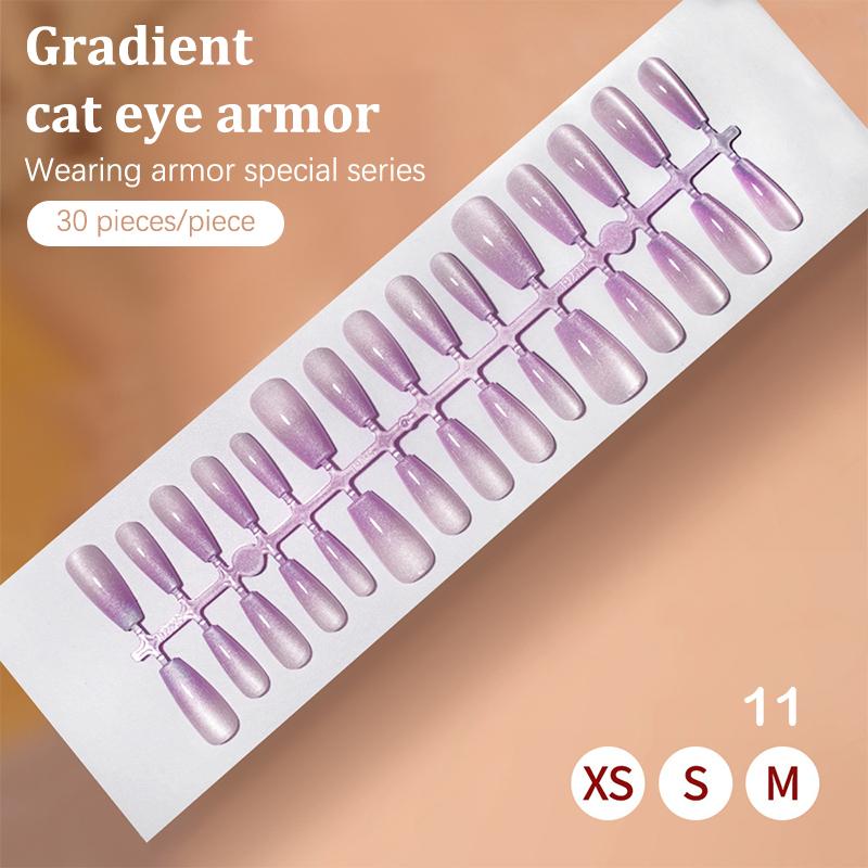 30Pcs Fake Nails French Style Gradient Cat Eyes Press On Full Cover Artificial Three Sizes Available False Nails Nail Enthusias