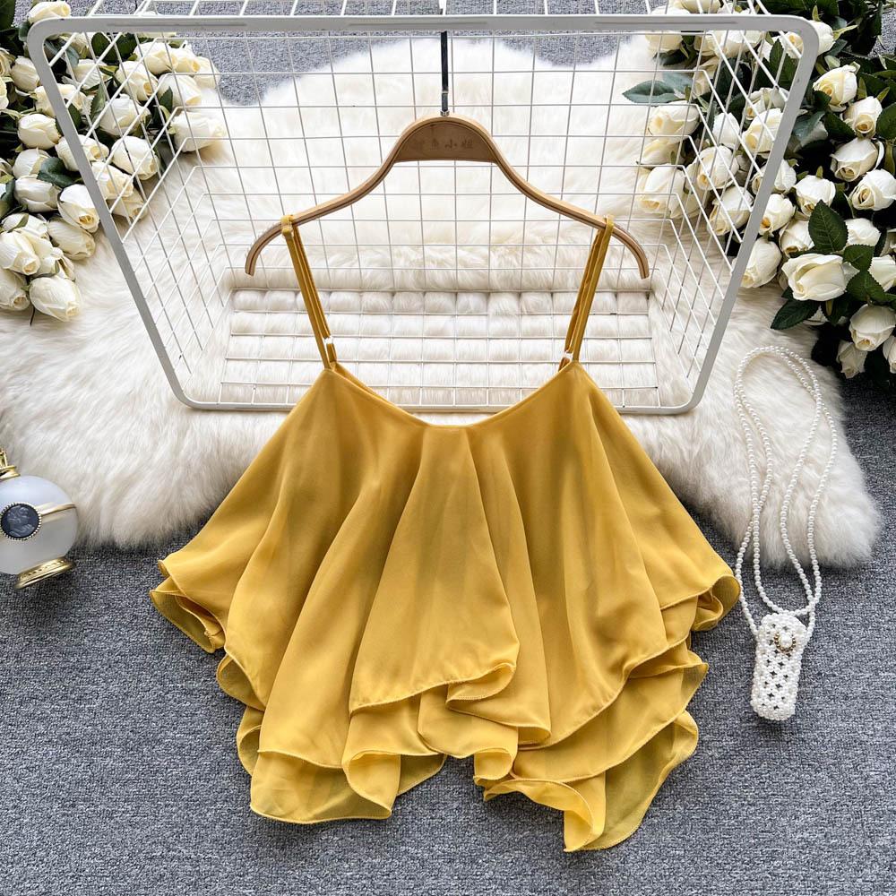 

Женское летнее платье больших размеров All In One, свободное, с оборками на плечах, без рукавов, шифон, халтер One Size жёлтый