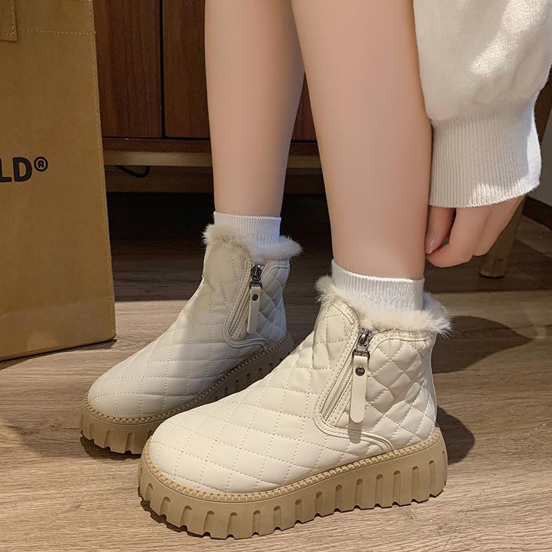 

Бархатные высокие зимние ботинки для девочек, теплые и повседневные осенью и зимой, кожаные хлопковые ботинки на толстой подошве 38 белый