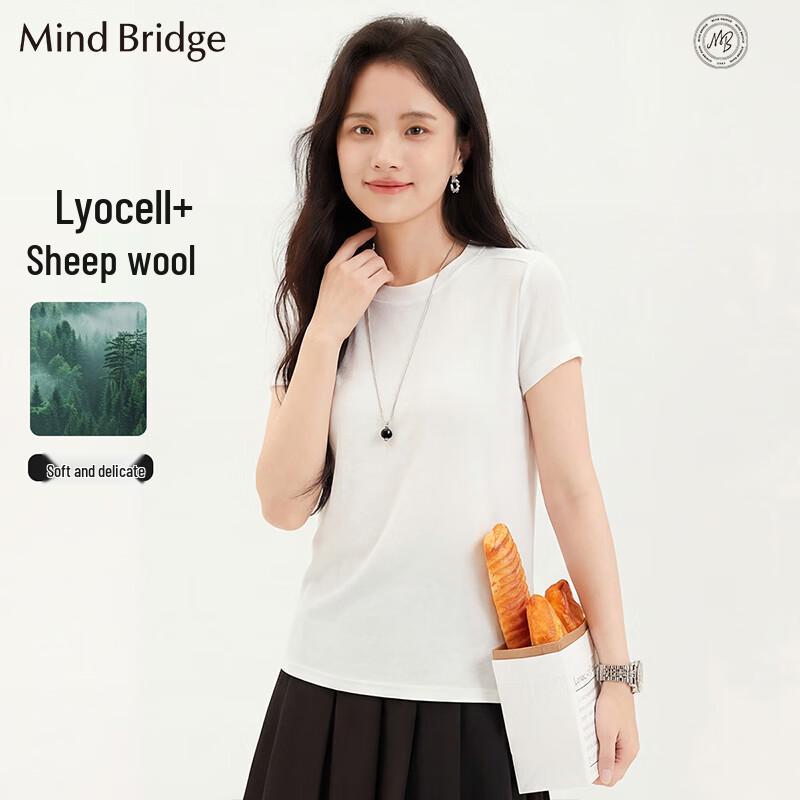 Mind Bridge Women s Lyocell Blend Round Neck Three-Quarter Sleeve T-Shirt One Size F