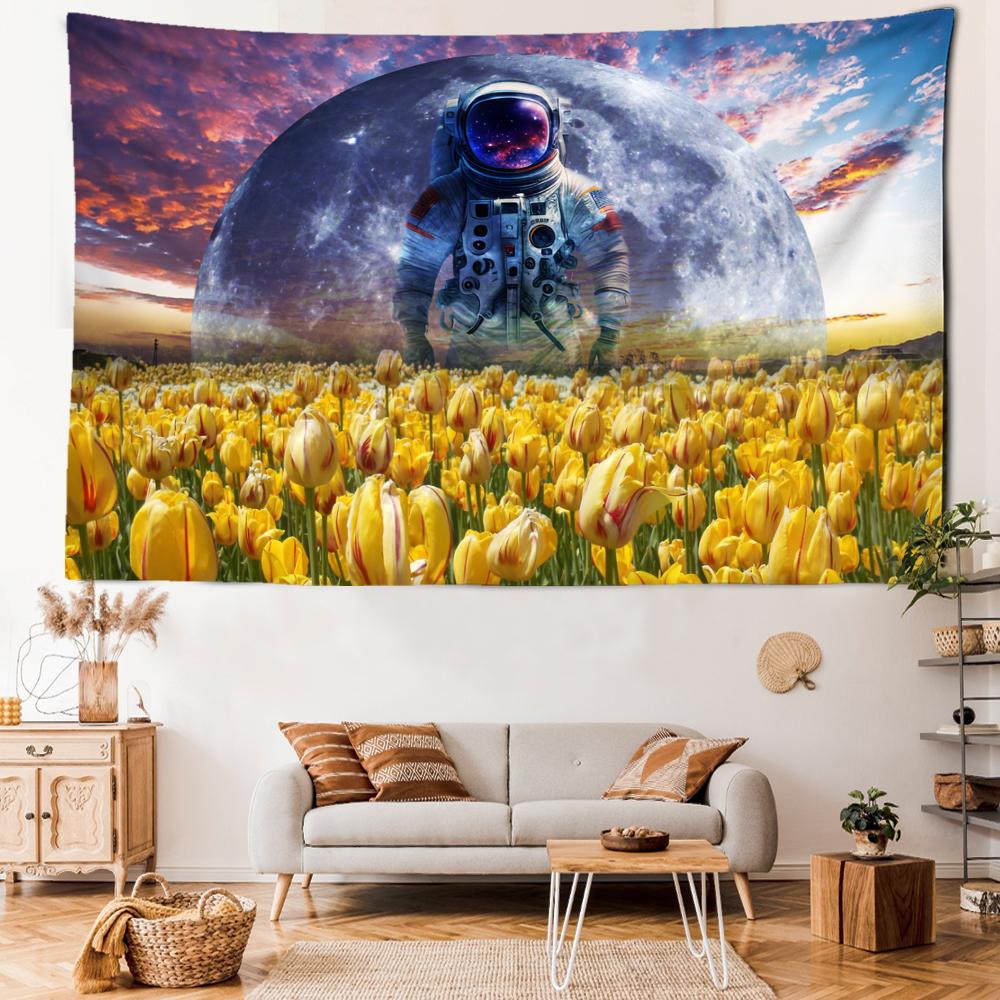 Flower Sea Scenery Astronaut Tapestry Wall Hanging Bohemian Natural Minimalist Art Bedroom Living Room Home Decor