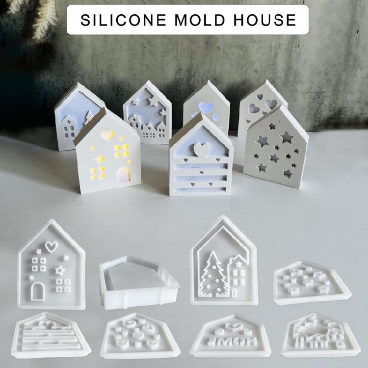 Ornament Mould Flexible Silicone Mold for Office Decoration 3D House Figurine Shaped Desktop Embellishment Making Molds