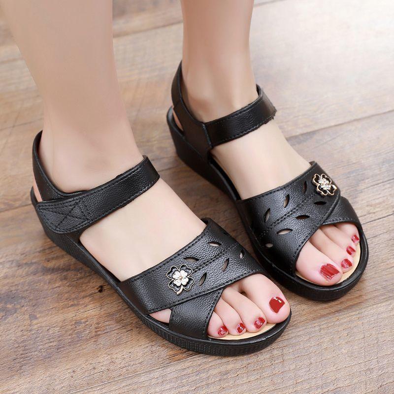 Women's Sandals Roman Style For Office Work With Low Heels Black Ladies Shoes Comfortable And Elegant On Offer Premium Or