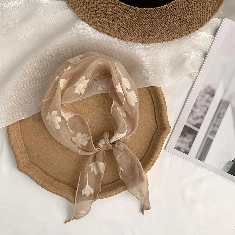 Triangle Scarf Small Fresh Headscarf Retro Silk Scarf Literary Flower Scarf Thin Gauze Scarf Headscarf Headband Tied Hair