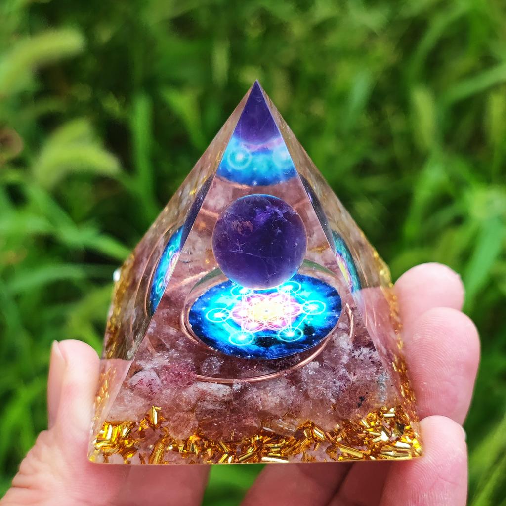 Křišťálová Orgonová Pyramida Generátor Energie 5 cm Přírodní Ametyst Peridot Reiki Čakra Meditační Nástroj Vánoční Dárek Pro Rodinu