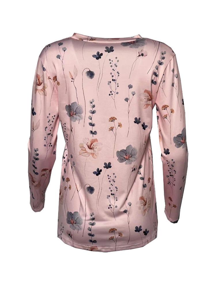 2023 European American Fashion Women Long Sleeve T-Shirt Floral Print Cross Border Trendy
