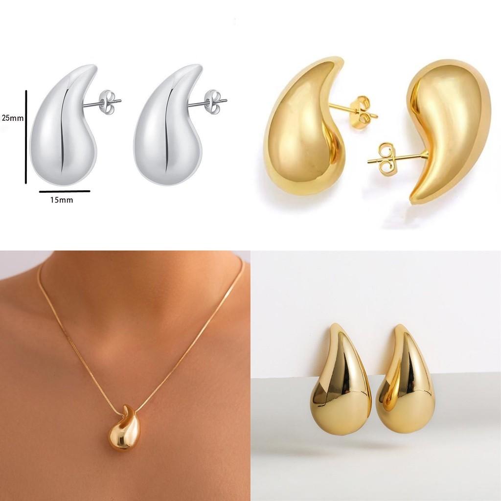 Fashionable Minimalist Water Drop Earrings And Necklaces In Gold And Silver Stunning Jewelry Set