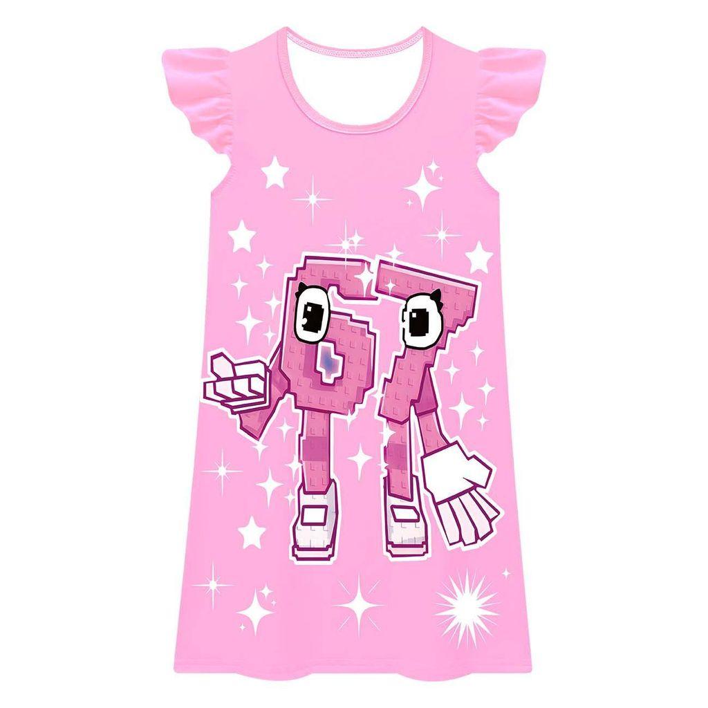 82883 Kids Girls Steal a Brainrot 67 Print Short Sleeves Dress