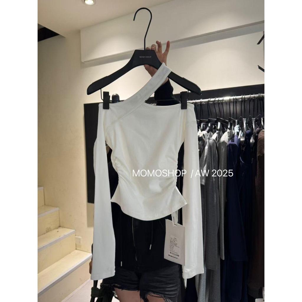 Pure Desire Velvet Off-Shoulder Halter Neck Long-Sleeve Top - Korean Autumn Slim Fit