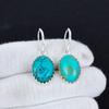 Boucle d'oreille en argent sterling 925 avec pierre gemme ovale turquoise naturelle, boucles d'oreilles pendantes bijoux bohèmes en argent, cadeaux pour la Saint-Valentin pour elle