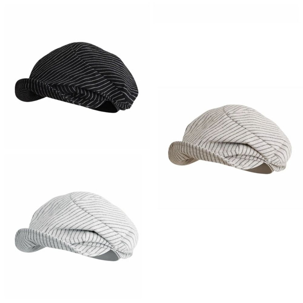 Thin Striped Berets Cotton and Linen Painter Caps Vintage Octagonal Hat  Ladies