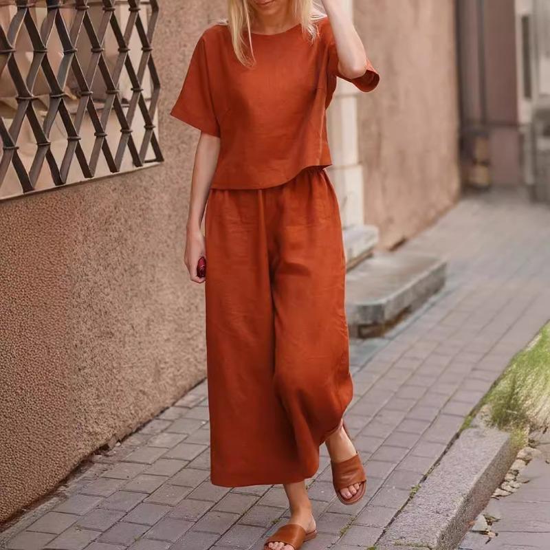 

Повсякденний костюм великого розміру, вільна однотонна сорочка та штани, комплект з двох предметів S помаранчевий