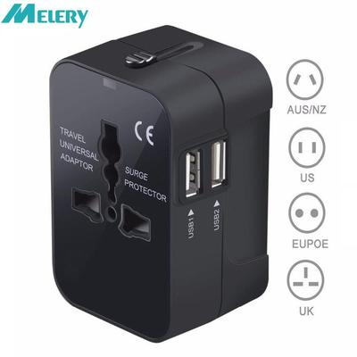 Melery Universal Worldwide All In One Phone Charger Travel Wall AC Power Plug Adapter Dual USB Charging Ports for USA EU UK AU
