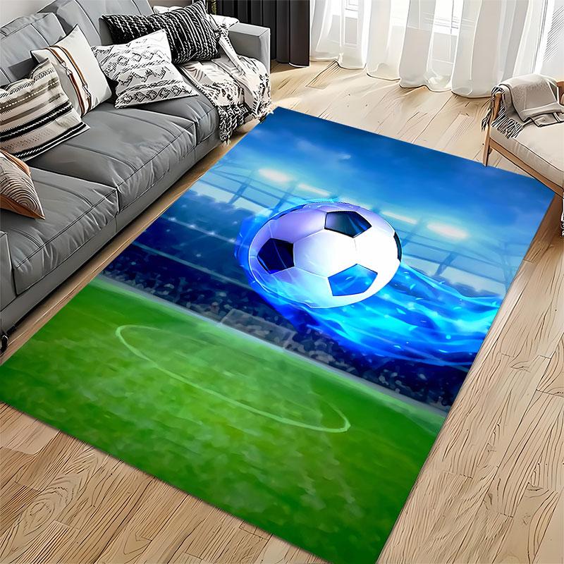 Soccer Ball On Fiery Field Suitable As a Non-slip Mat for the Living Room or Bedroom Sofa