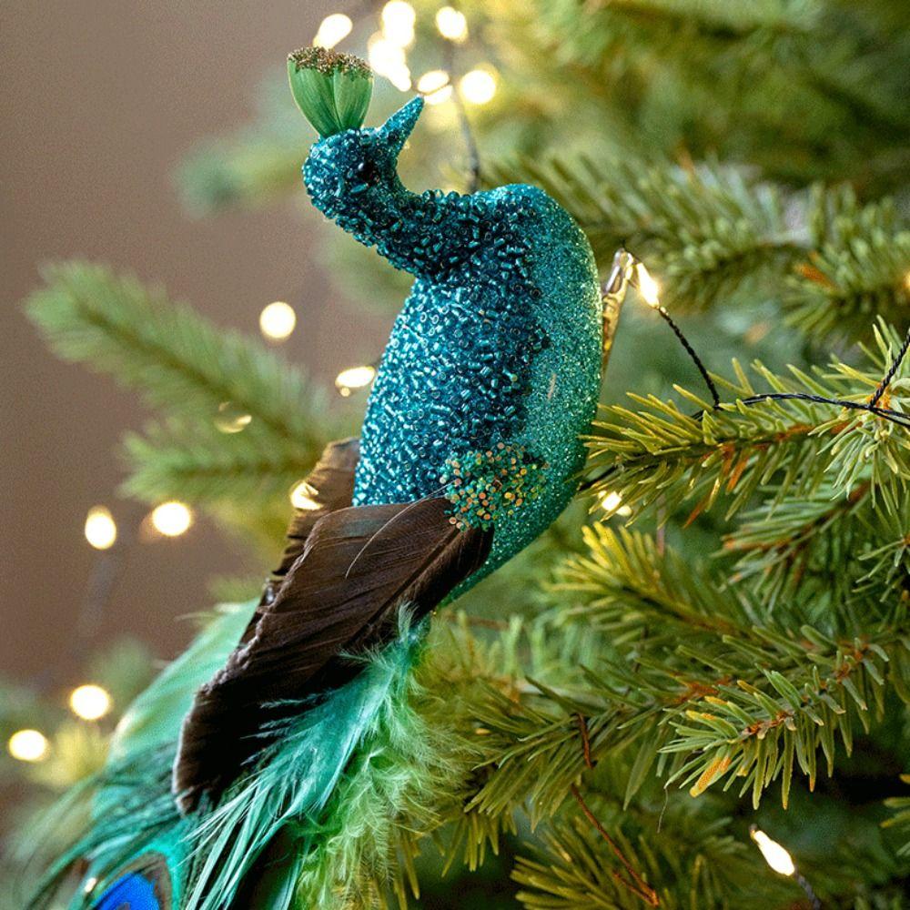 Shimmering Christmas Peacock Decoration Realistic Feathers DIY Crafts Peacock Doll Toy Cartoon Foam Simulated Peacock
