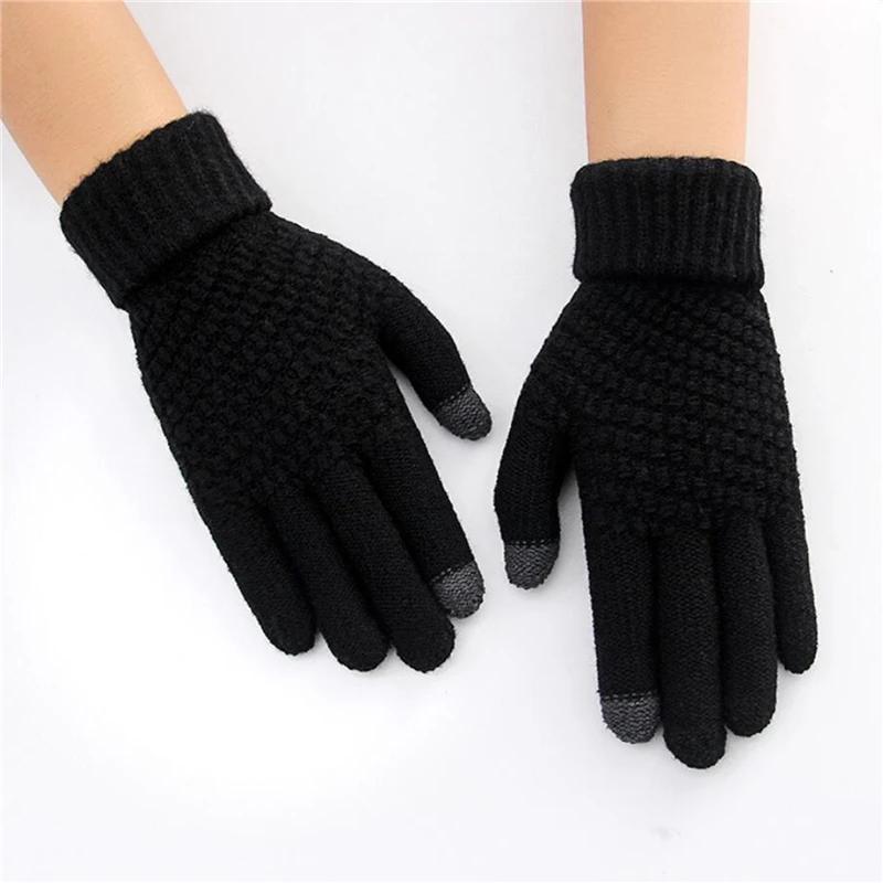 Winter Touch Screen Gloves Women Men Warm Stretch Knit Mittens Imitation Full Finger Guantes Female Crochet Thicken