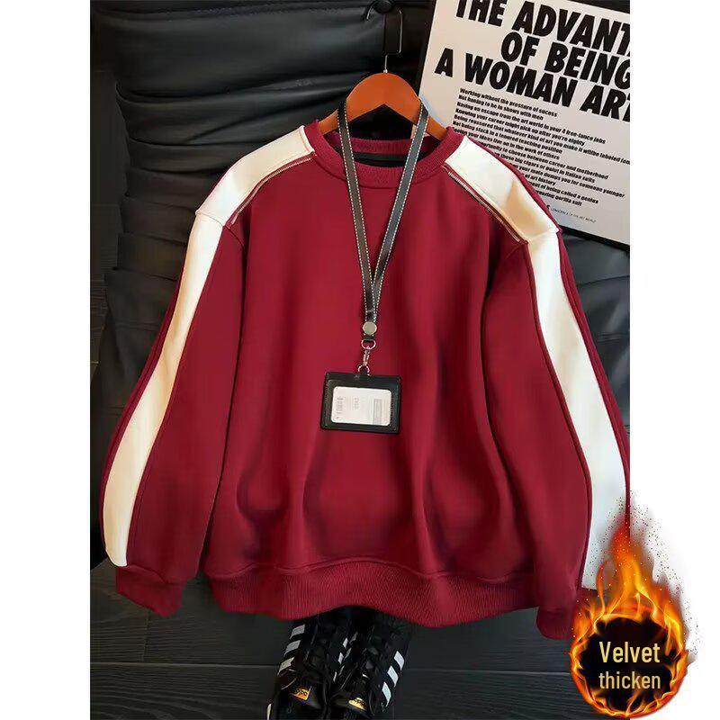 Модный полосатый худи на флисовой подкладке: Осенне-зимний пуловер в стиле пэчворк 3XL