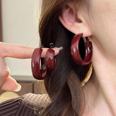 Retro červené kruhové náušnice ve stylu 2025 Ankara – Elegantní, zeštíhlující, přehnané náušnice
