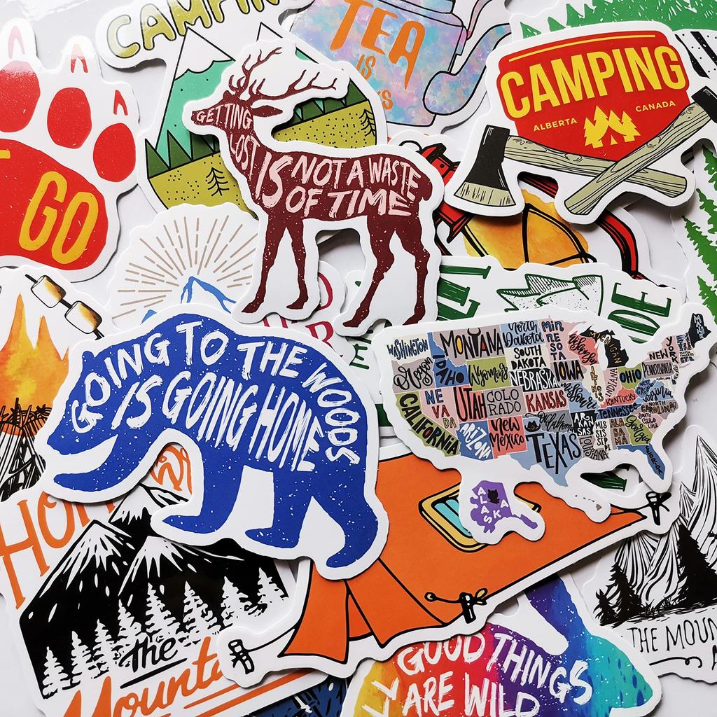 50pcs American Camping Stickers Outdoor Decals Funny Cooler Box Stickers Camping Goods