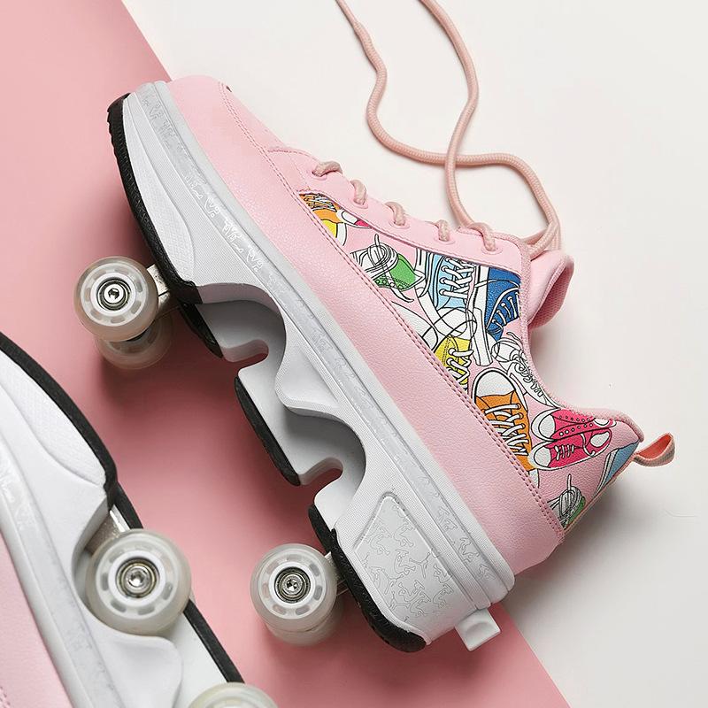 

Деформированные ботинки от 3 до 6 лет Деформированные роликовые коньки с четырьмя колесами Можно ходить и кататься на коньках Обувь для девочек-беглецов 40