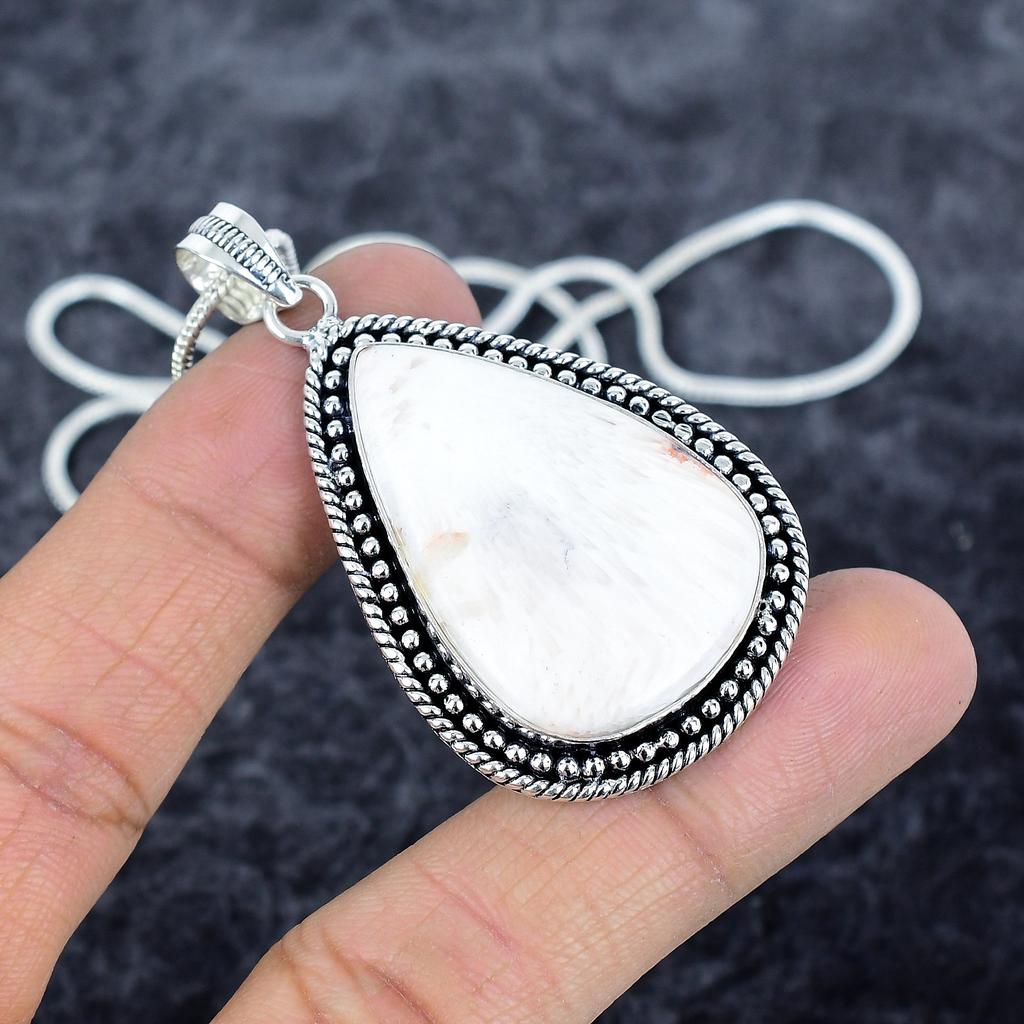 Scolecite Gemstone Handmade 925 Sterling Silver Jewelry Pendant 2.36" M-2847