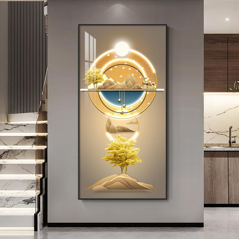 Pictură abstractă de lux de pânză aurie, artă de perete cu lumină copac bogat, afișe și imprimeuri pentru cerb, pentru decorarea coridorului, verandă