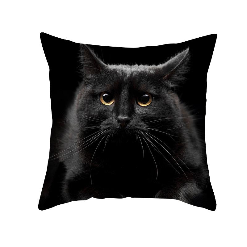 Cartoon Black Cat Print Peach Skin Animal Pillow Case Home Pillow Case