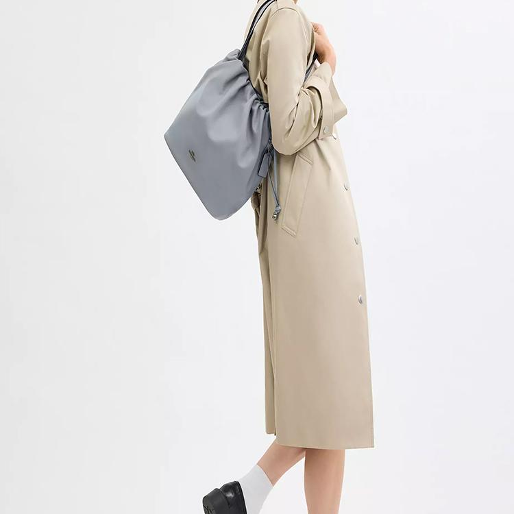 Coach Faye 28 Brand Logo Drawstring Closure Smooth Leather Tote Shoulder Bag Large Women Handbags Gray Blue CV947-QBN19
