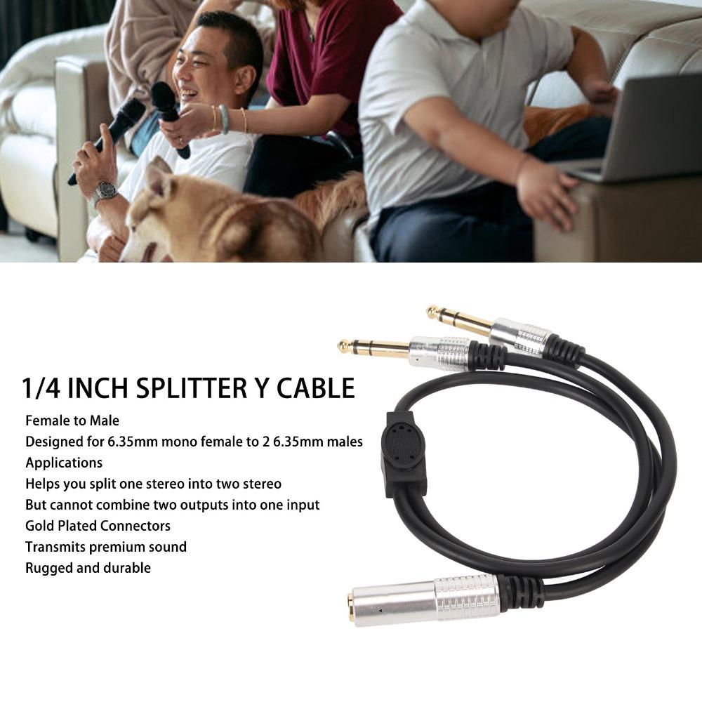Plug and Play 6.35mm 1 To 2 Y Splitter Cable Single-Channel 1/4 Inch Audio Splitter  Speaker Use