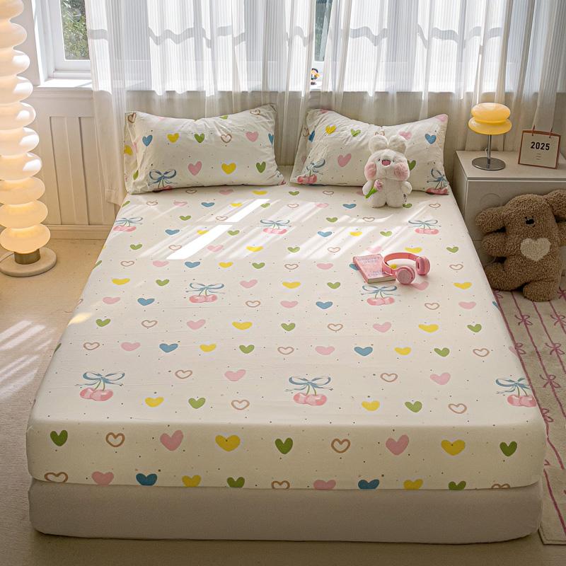 Washed Cotton Fitted Sheet with Elastic Bands Non Slip Adjustable Mattress Cover Printed  Pure Cotton  for Double King Queen