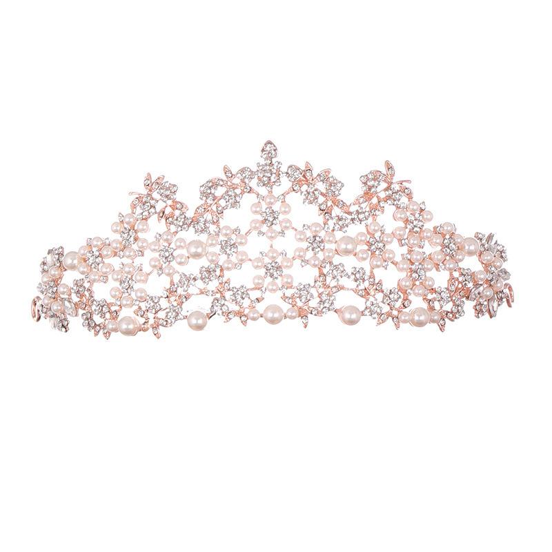 Bridal Accessories European and American Pearl Crown Headbands Wedding Tiara for Brides  Performance Headwear