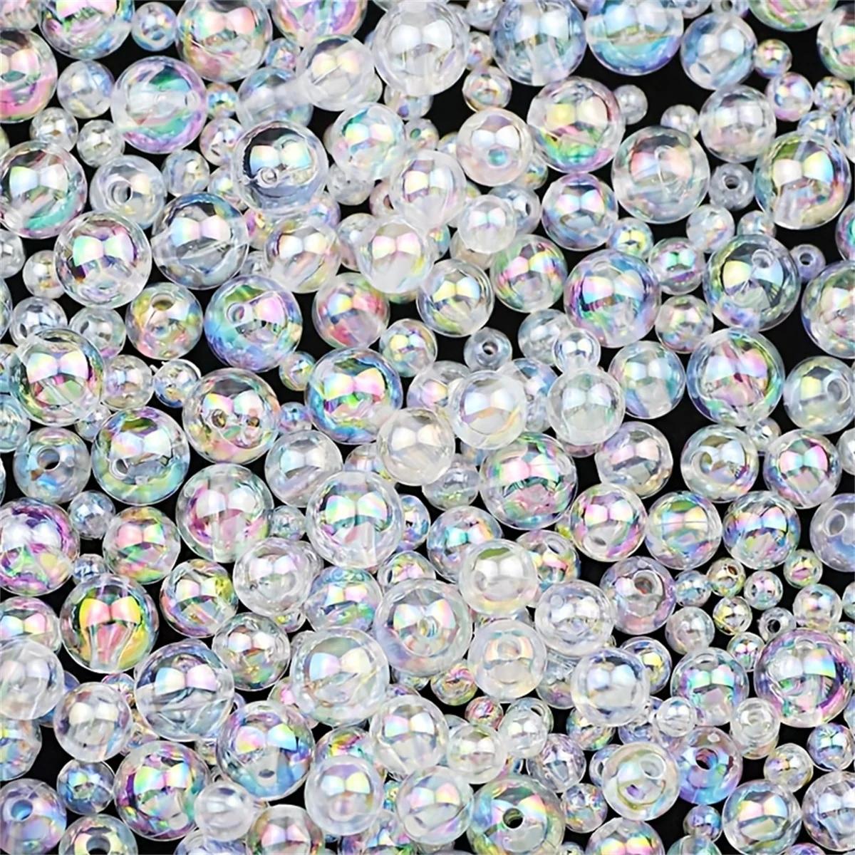 

6mm/8mm/10mm Acrylic Round Craft Beads - Jewelry Making Supplies, for Necklace, Bracelet, DIY Accessories (Transparent White) 6MM-200pcs прозрачный белый