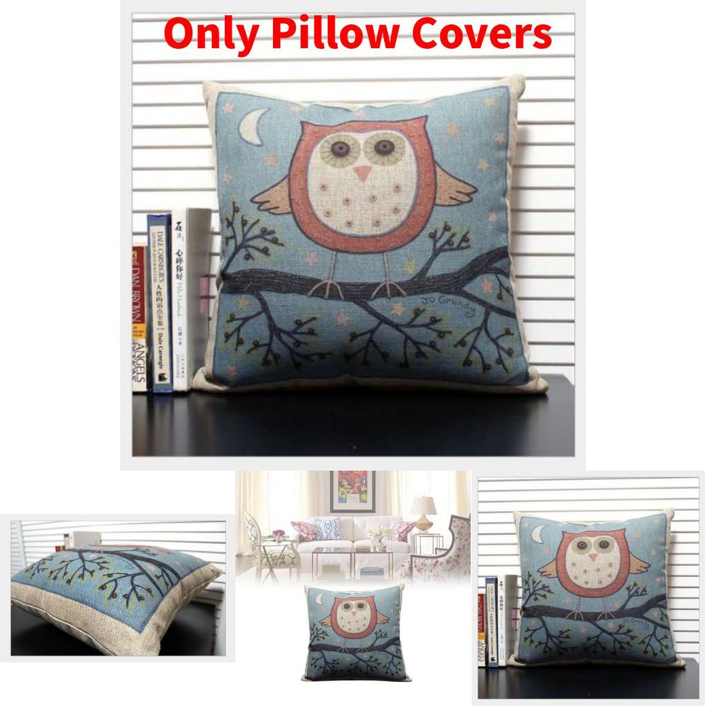 Only Pillowcases Minimalist Cartoon Owl Throw Pillow With Removable Linen Cover For Home Decor
