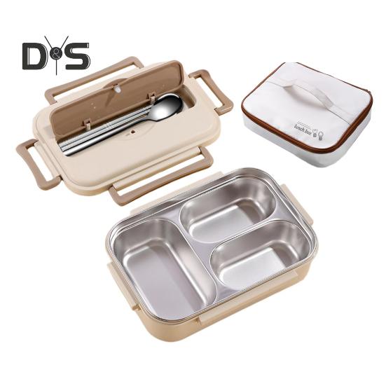 Lancheira Térmica com Compartimentos Fácil de Limpar Recipiente de Almoço de Aço Inoxidável Caixa Bento Reutilizável com Utensílios para Adultos Crianças