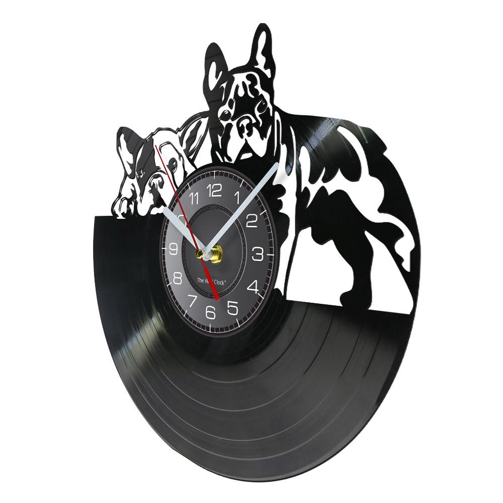 French Bulldog Couple Wall Art Home Decor Wall Clock Made Of Vinyl Record Modern Puppy Dog Wall Clock Dog Breed Dog Owners Gift