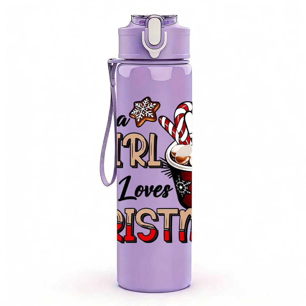 1PC Girl Loves Christmas Mug 750ml Color Plastic Sports Water Bottle Leakproof Flip Straw Lid Suitable for Sports Office Home Use