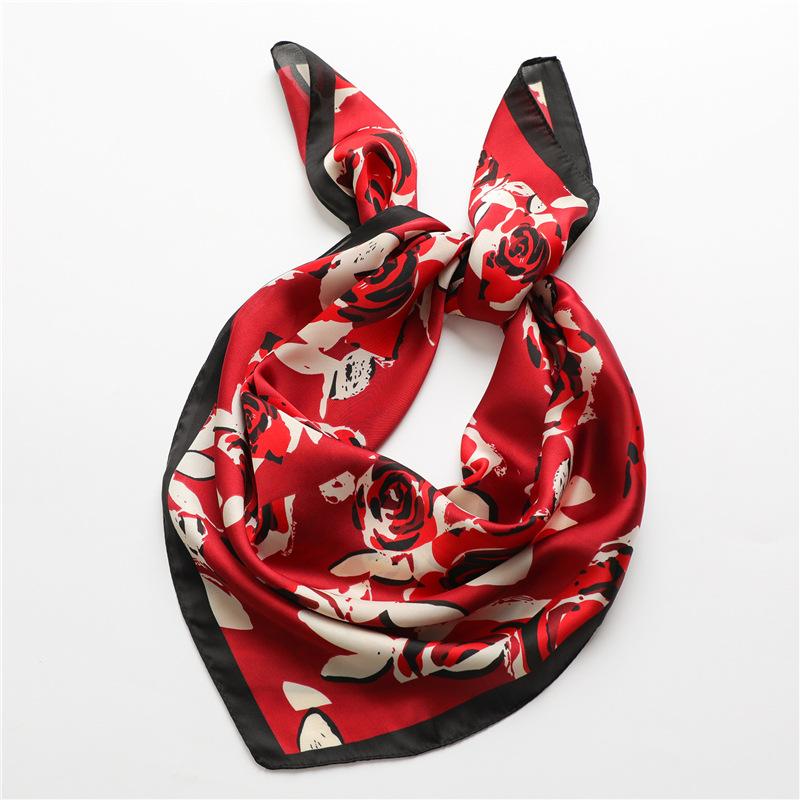 Hong Kong style retro rose flower silk scarf women's autumn and winter shawl scarf decorative square scarf 71cm headscarf scarf
