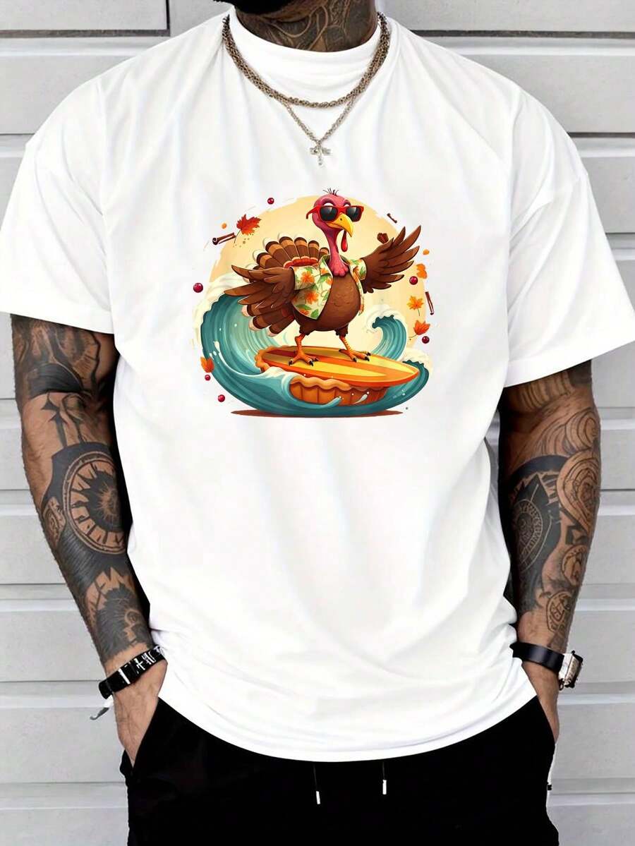 

Funny Surf Hawaiian Turkey Surfing Pumpkin Pie Thanksgiving Unisex T-Shirt S