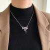 French Fairy Bow Tassel Necklace with Pink Zircon Clavicle Chain - Fashionable Light Luxury Qixi Gift