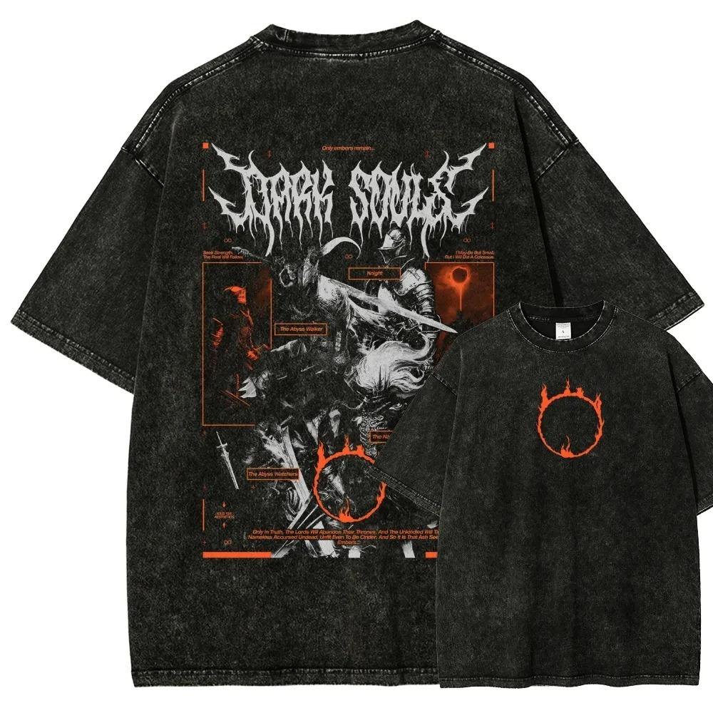 Klassiska Rollspel Dark Souls Grafiskt Tryck Vintage Tvättad T-shirt Herr Dam Mode Rundhalsad Bomull Överdimensionerad Vardaglig T-shirt