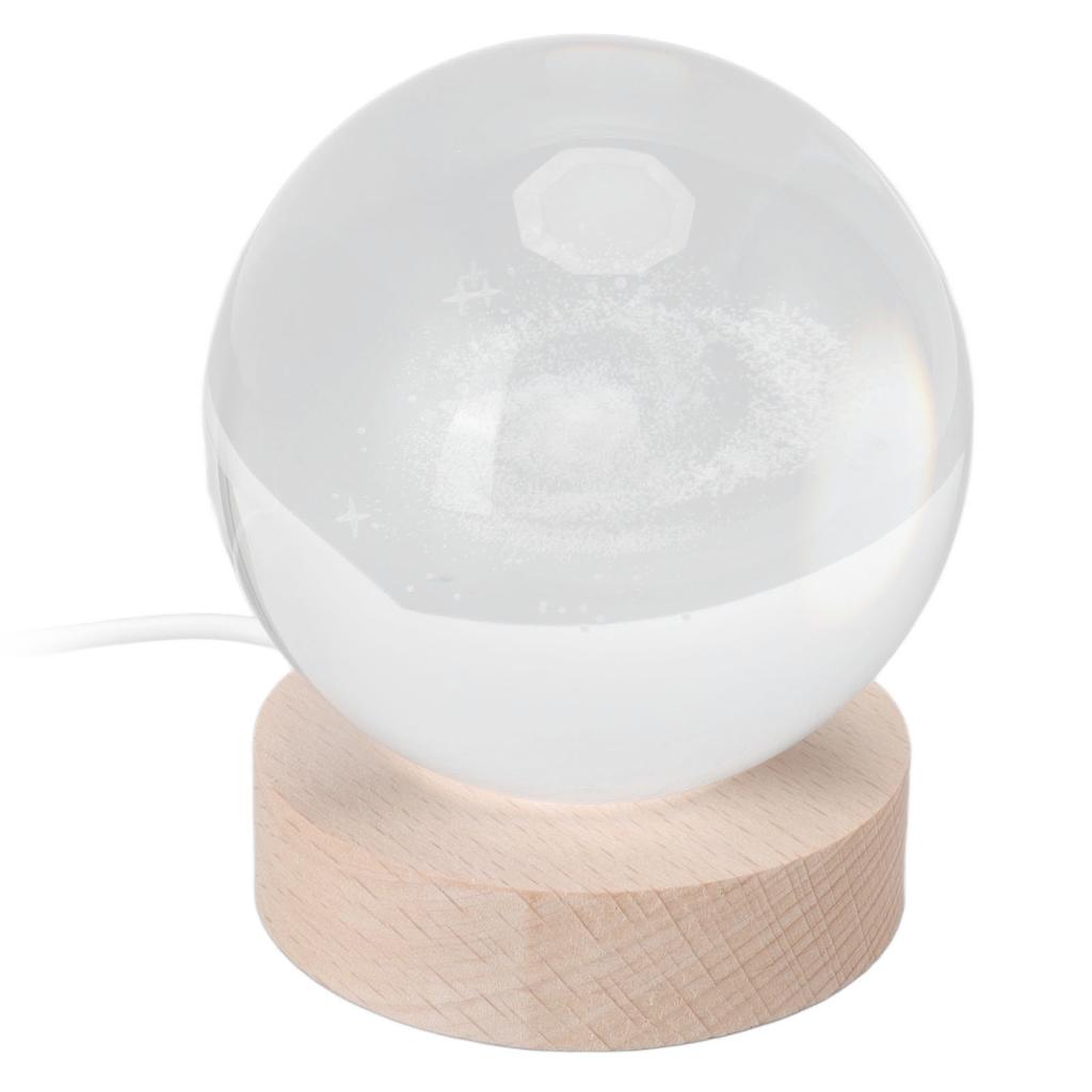 Kristallkugel Nachtlicht Kabelgebundener Knopfschalter Rund 3D Dekorative Kristallkugel mit Sockel für Zuhause Galaktisches System Warm