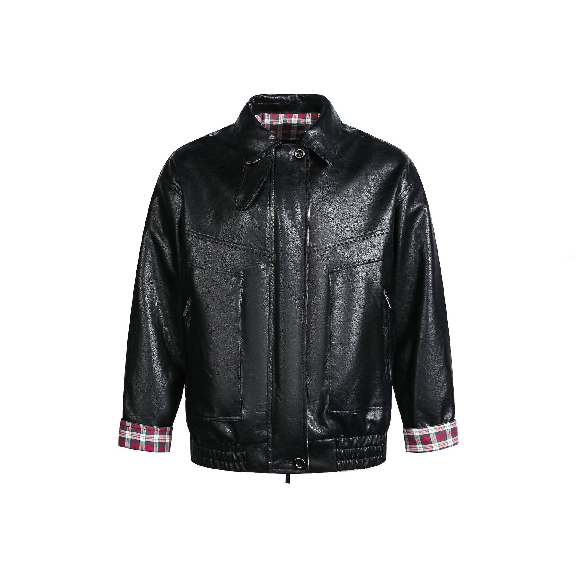 Tide brand American retro premium sense loose leather jacket locomotive jacket tooling jacket M