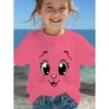 European Size Girls Round Neck Short Sleeved T Shirt with Cat Pattern