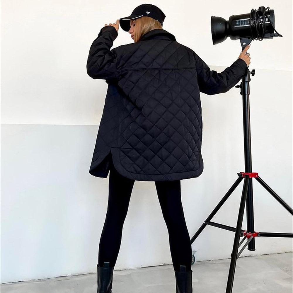 Loose Padded Long Lingge Women's Winter Jacket Casual Turn Down Collar Belt Straight Overcoat Female Outwear Woman Clothes