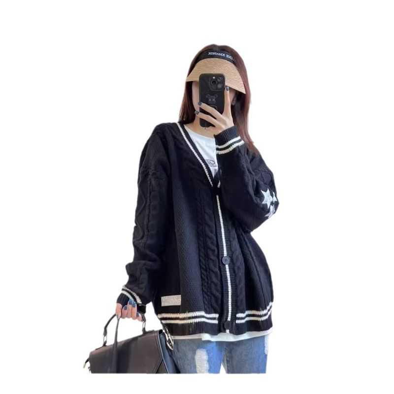 Women's Clothing Export Fall and Winter New Arrival Versatile Knitting Embroidered Cardigan Temperament Youthful-Looking Loose Casual Sweater outside